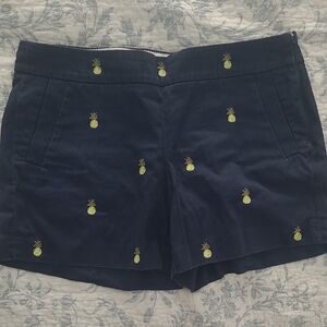 J. Crew Blue and Yellow High Waist Shorts with Pineapple Design
